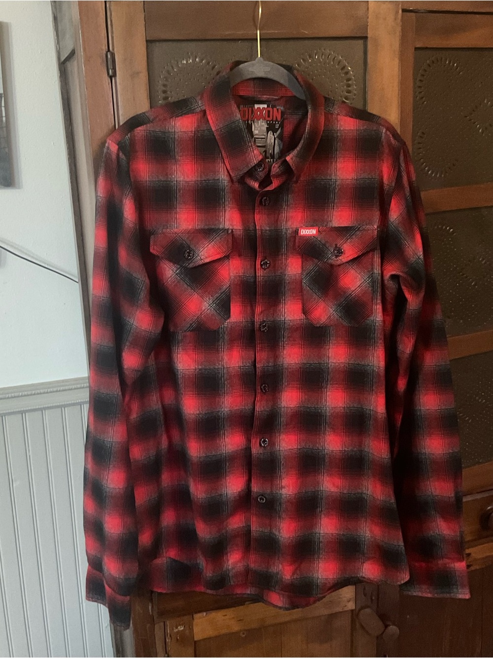 Dixxon Red Black Plaid FairView Long Sleeve Button Down Shirt LT